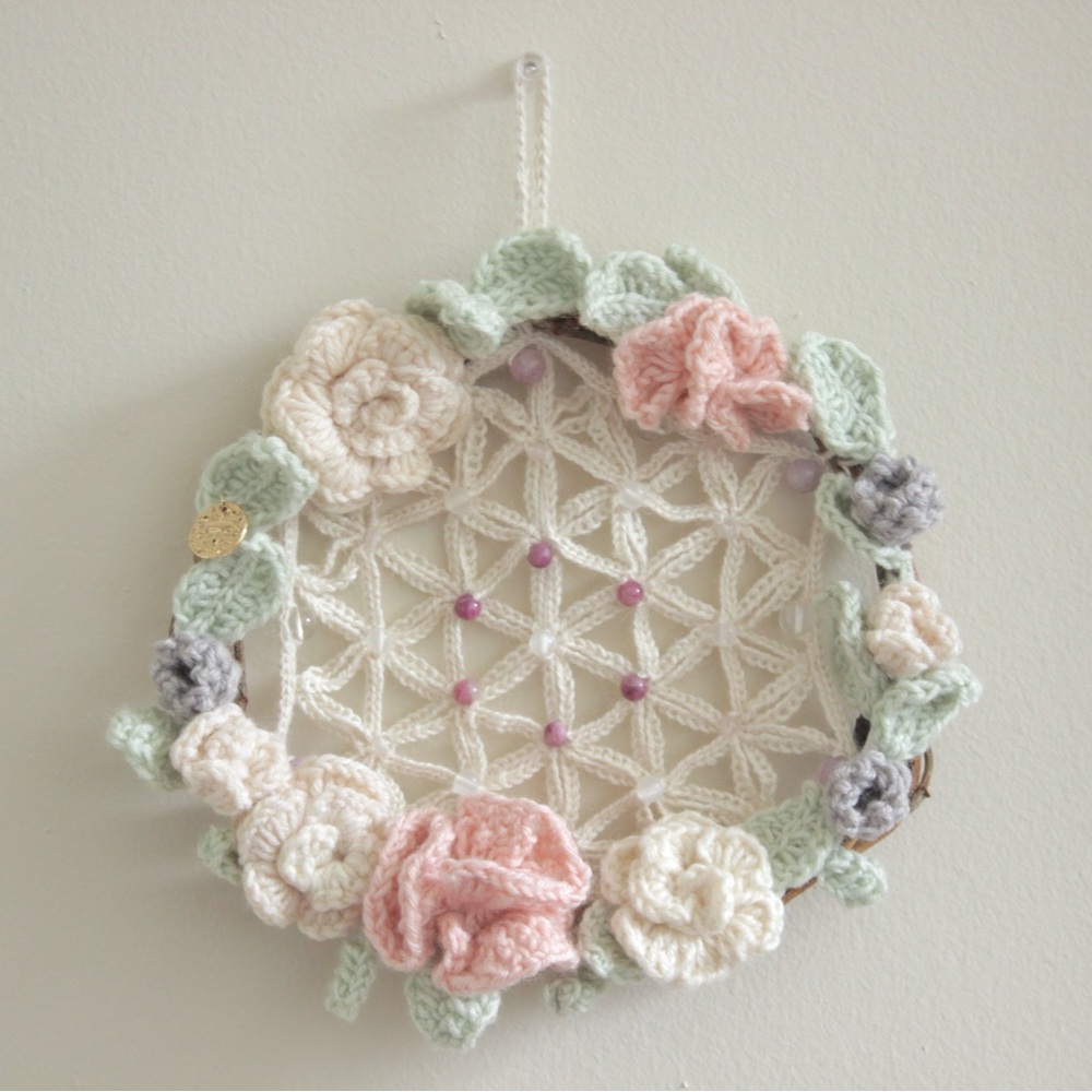 Handmade Taurus Zodiac Crochet Wreath with Healing Gemstones